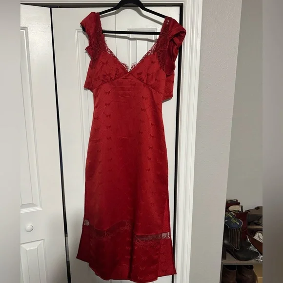 Free People Red Lace Trim Chemise - Picture 5 of 6